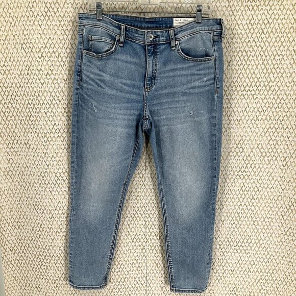 Rag & Bone Jeans Womans Size 32 Blue Light Wash Cate MidRise Shorty Skinny Denim - Picture 1 of 11